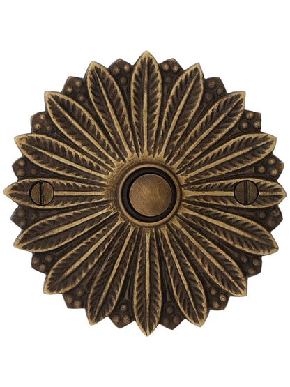 Hollywood Regency Solid-Brass Doorbell Button in Antique Brass.